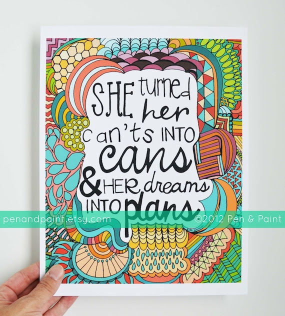She Turned Her Can'ts Into Cans and Her Dreams Into Plans, Kobi Yamada Graduation Gift, Illustration, Inspiring Quote, 8 x 10 Art Print