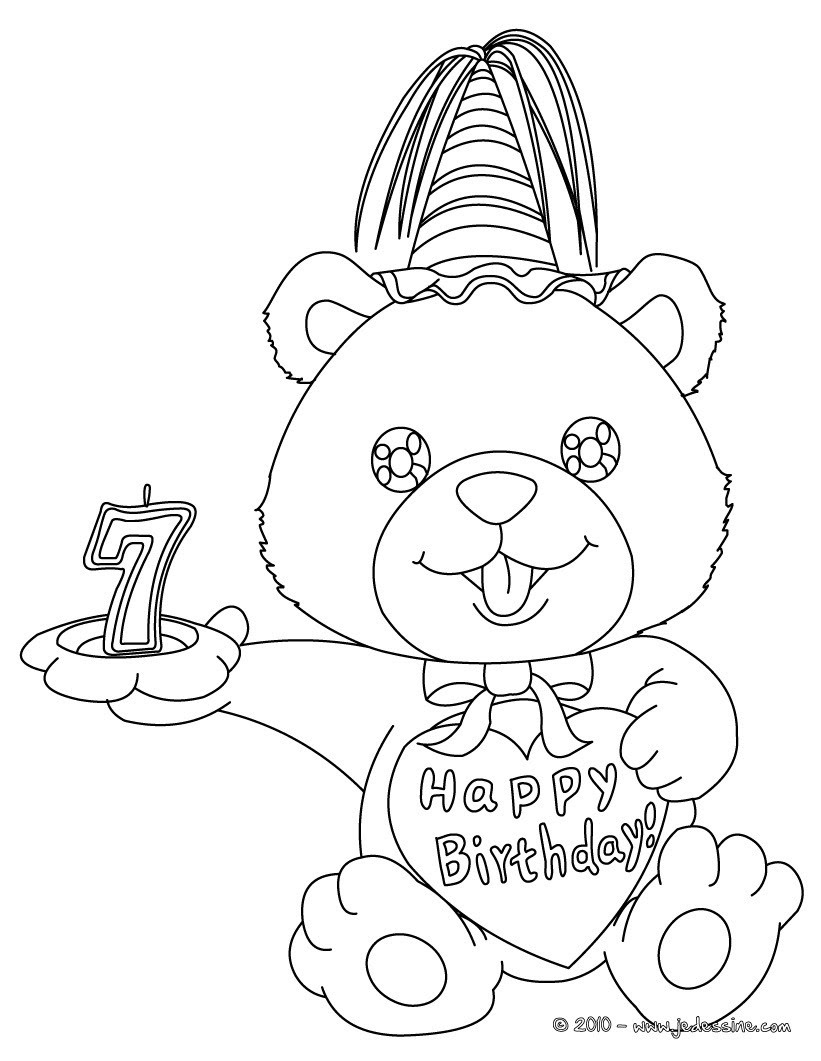 Coloriages Coloriage Ourson Anniversaire 7 Ans Fr Hellokids Com