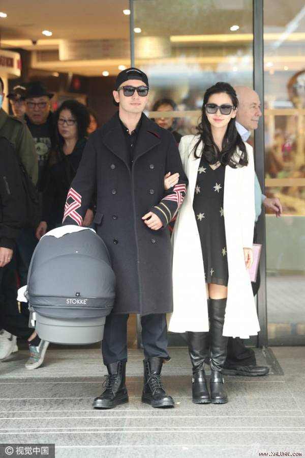 2 ngày sau sinh, Angelababy thon thả khi xuất hiện bên chồng