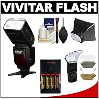 Vivitar Series 1 DF-583 i-TTL Power Zoom DSLR Wireless TTL Flash with Batteries & Charger + Soft Box + Diffuser Bouncer + Cleaning Kit for Nikon D3100, D3200, D5100, D7100, D7000, D600, D800, D4 Digital SLR Cameras