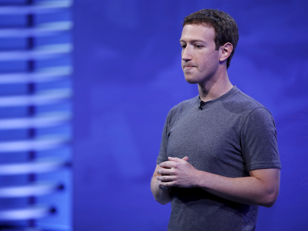 Facebook CEO Mark Zuckerberg speaks on stage during the Facebook F8 conference in San Francisco, California April 12, 2016.