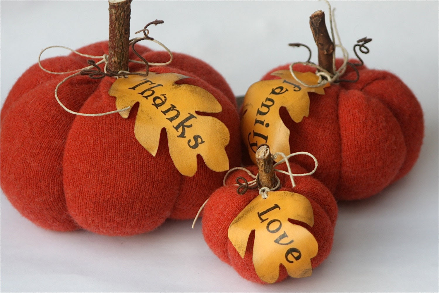 Thankfulness Orange Pumpkin Gourd Ecofriendly wool Thanksgiving Home Decor Thanks Family Love(woolcrazy)