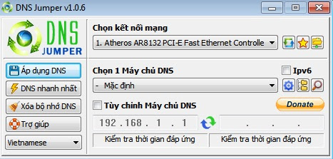 DNS Jumper 1.0.6 Việt hóa - Đổi DNS, tăng tốc duyệt web, vào web bị chặn