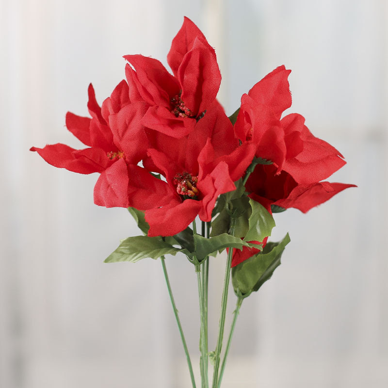 Red Artificial Poinsettia Spray Picks and Stems Floral