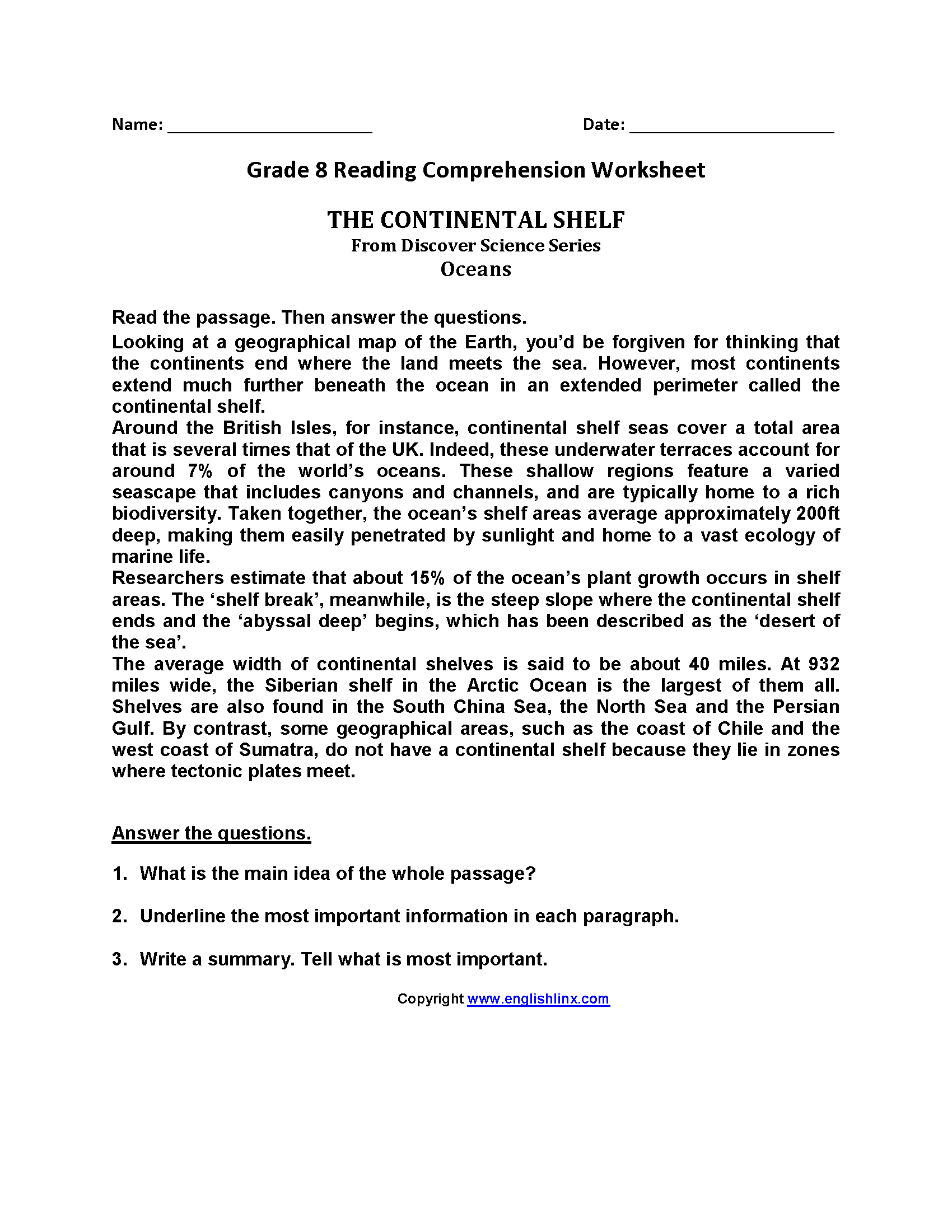 Reading Worksheets