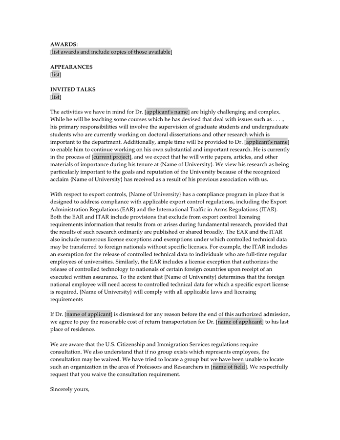 Sample letter for O-1 petition in Word and Pdf formats ...
