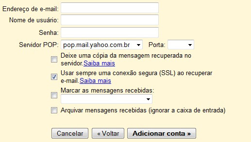 Preenchimento de opções