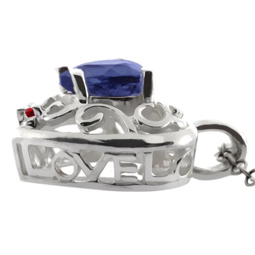 0.59 Ct Heart Shape Blue Iolite Red Garnet 18K White Gold Pendant