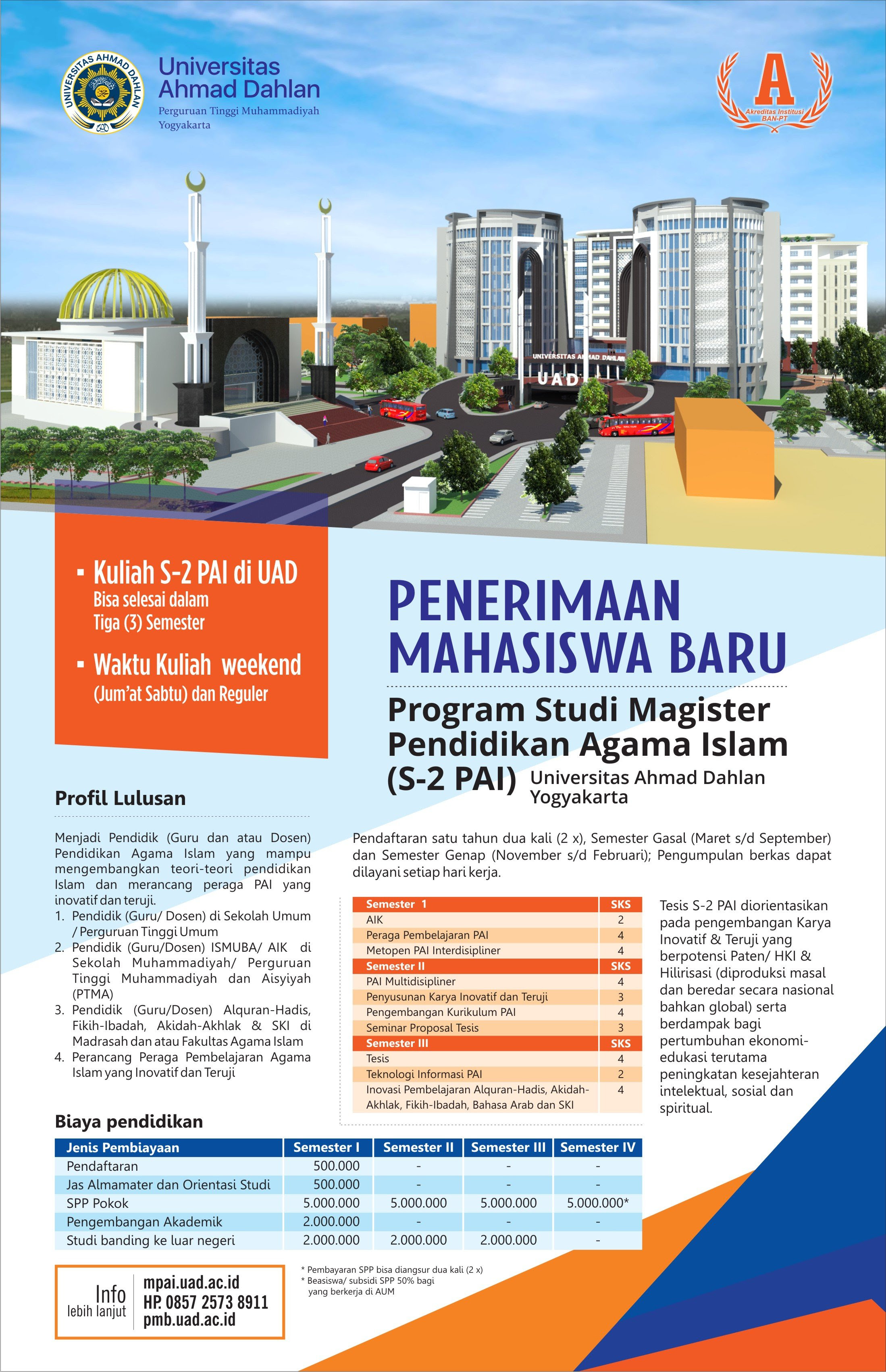 Penerimaan Mahasiswa Baru Magister Pendidikan Agama Islam UAD semester Gasal 2018 2019