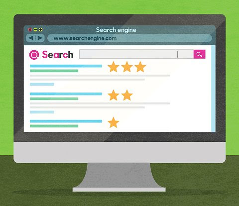 A search engine results page with stars to show the position of each link.