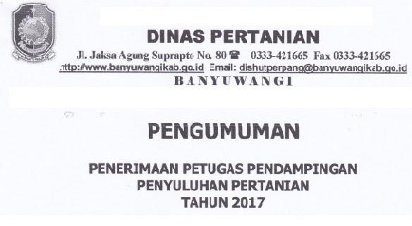 Lowongan Kerja Non CPNS, Lowongan Dinas Pertanian Tahun 2017 