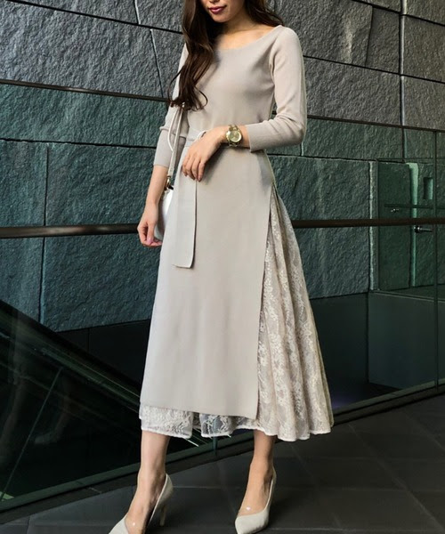Op ワンピース レースニットコンビワンピース ワンピース Rienda リエンダ のファッション Op Knit Combi Lace