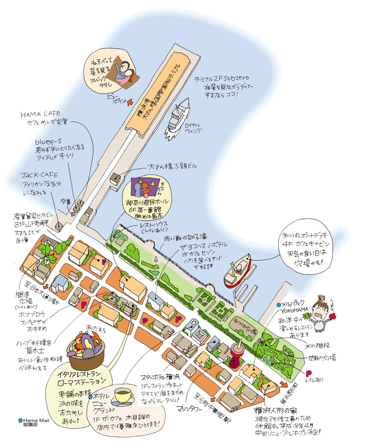 山下公園周辺イラストマップ イラストマップ作成 地図制作専門会社 ワークスプレスのオリジナルマップ