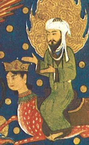 Mohammed riding his magical steed; from 'The Apocalypse of Muhammad,' 1436, Herat, Afghanistan; Bibliotheque Nationale, Paris