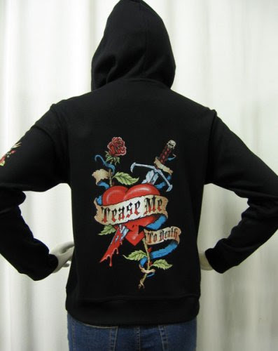 Buy Women's Tease Me to Death Skull and Roses Tattoo Zip up Hoodie