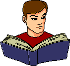 man reading a book turning pages and looking back and forth