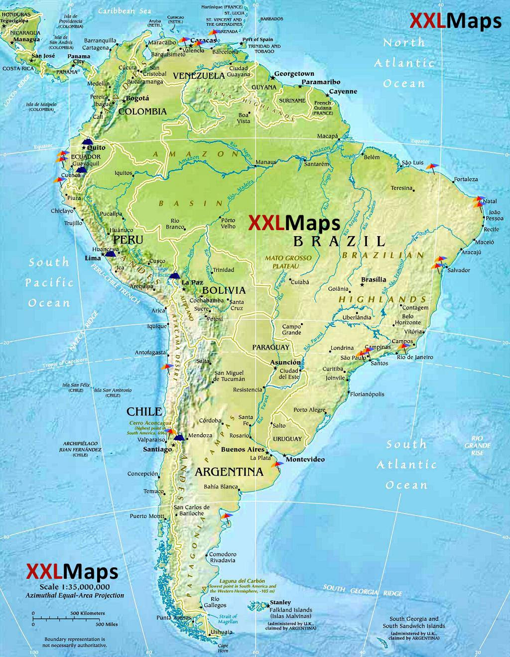 Cartina America Meridionale Fisica