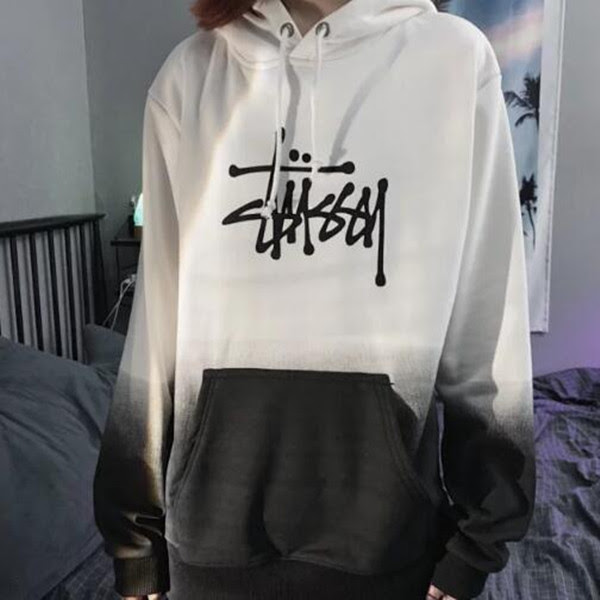 ステューシー パーカー 白黒 グラデーション Stussy ペア揃いパーカー 長袖 フード付き レディースメンズ