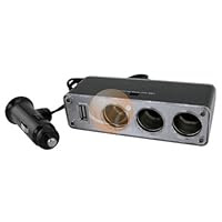 Three-Way Car Cigarette Lighter Socket Splitter w/ USB Port