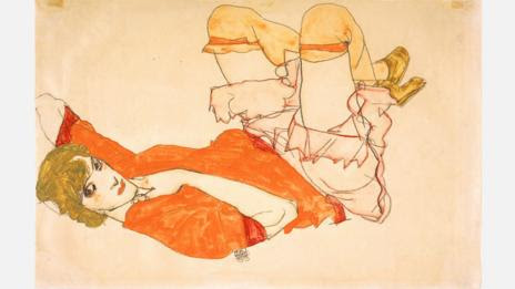 Egon Schiele, 1913. Wally in Red Blouse with Raised Knees