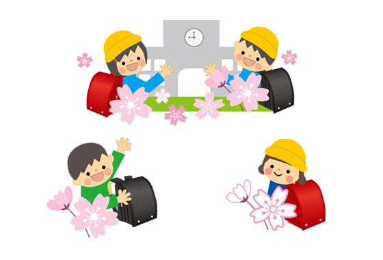 学校の入学式をテーマにしたかわいいイラスト素材セット 男の子 女の子など