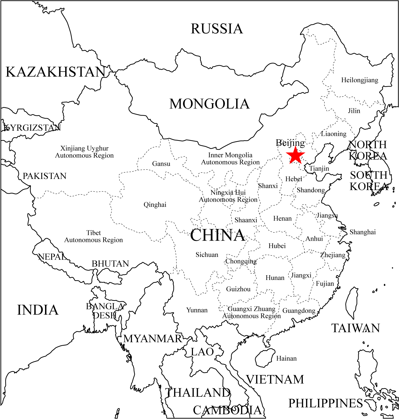 China Outline Map With Labels • Mapsof.net