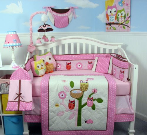 SoHo Owl Tree Party Baby Crib Nursery Bedding Set with Diaper bag 13 pcs set