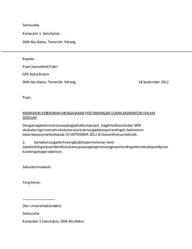 Contoh Z: Contoh Surat Rasmi Kebenaran