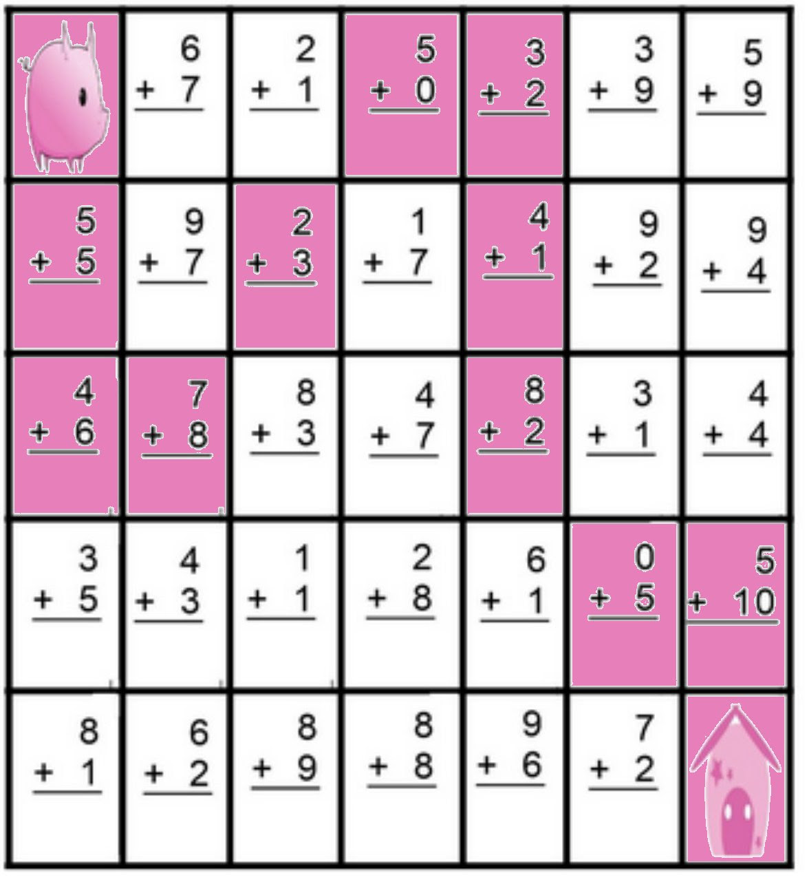 Math Maze:Addition Worksheets