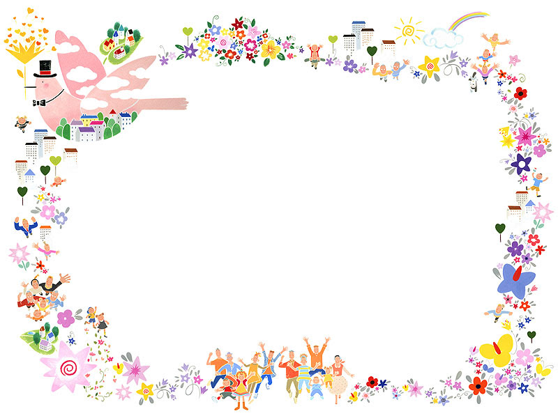 花と鳥と人々のかわいいフレームイラスト ストックイラスト 衛星写真素材blog 株式会社アートバンク オフィシャルブログ