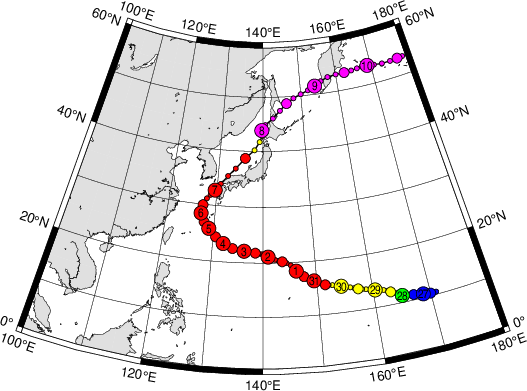 デジタル台風 台風0418号 Songda 総合情報 気圧 経路図