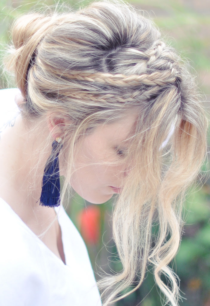 messy rope braids and low bun hair tutorial 