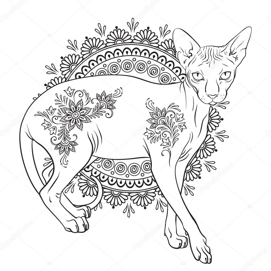 Download Coloring book pages sphynx cat with mehndi ornaments ...
