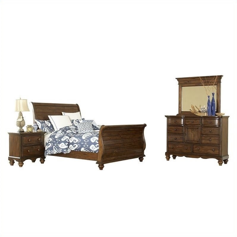 Hillsdale Pine Island Sleigh 4 PC Bedroom in Dark Pine-King