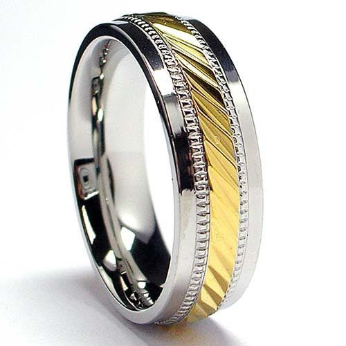 7MM Bague Acier Plaque dâ or Pour Homme Taille 57