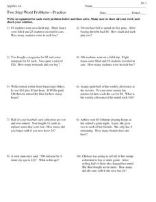 Two-Step Word Problems Worksheet for 7th - 9th Grade | Lesson ...