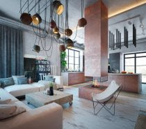 Texture rules this home design. Concrete cladding captures the eye with a mottled finish, while the distressed wood floors imitate the effects of age. Unfinished wood offers up organic warmth and soft textiles comfort the resident without sacrificing an ounce of contemporary style.
