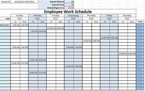  excel work schedule template monthly printable schedule template