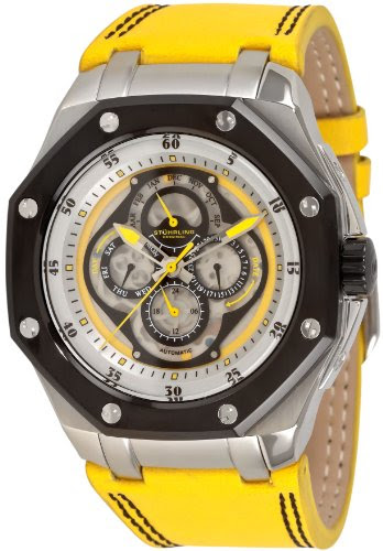 Stuhrling Original Men's 181AXL.332D5G65 Aquadiver Nemo MCX Automatic Skeleton Calendar Yellow Watch