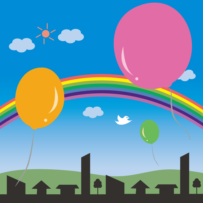 フリーイラスト 風船と虹のかかる街でアハ体験 Gahag 著作権フリー写真 イラスト素材集