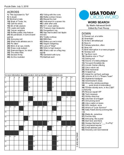 Most subscribers have some, but not all, of the puzzles that correspond to the following set of solutions for their local newspaper. printable crossword puzzles usa today vintage posters paper art