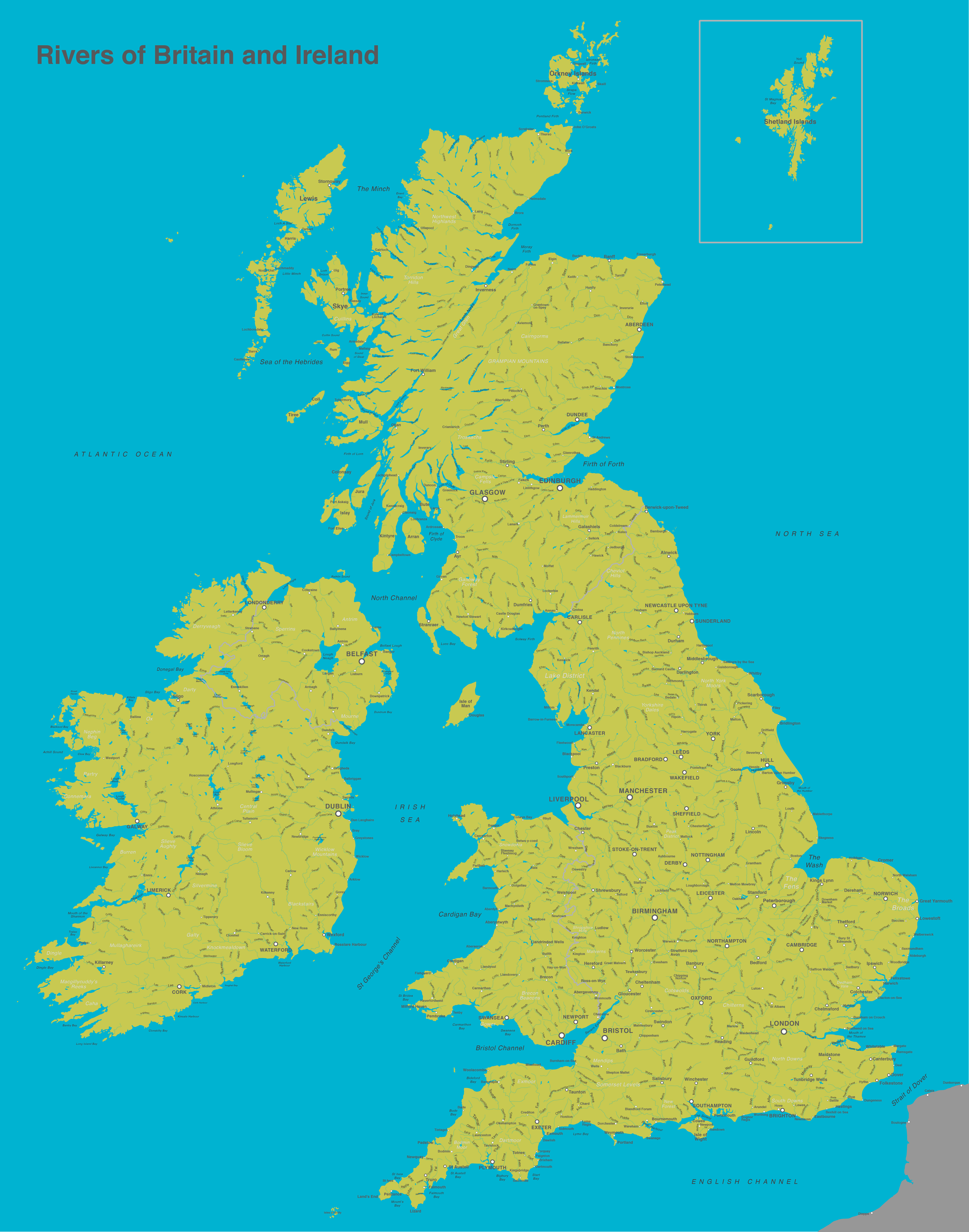 Britain and Ireland river map  royalty free editable map  Maproom