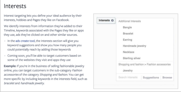 Interests example for how to promote your quizzes on Facebook
