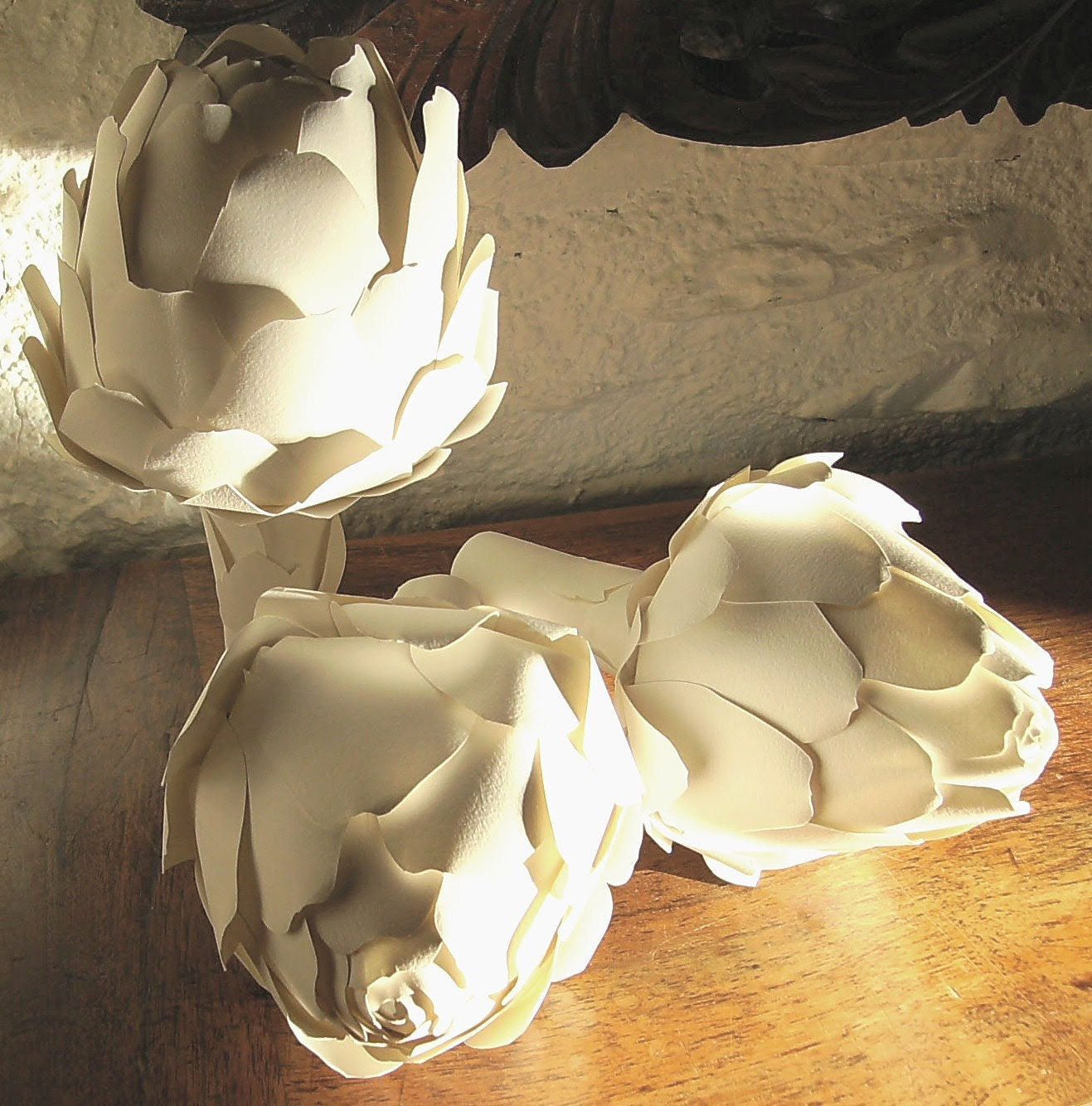 Artichokes, paper sculpture