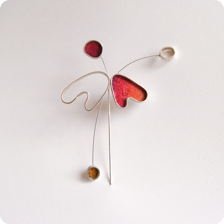 handmade silver and paper brooch