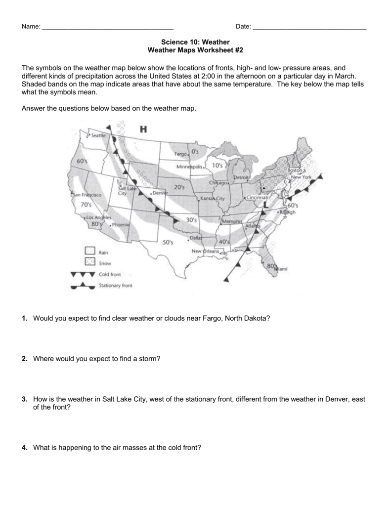Reading A Weather Map Worksheets