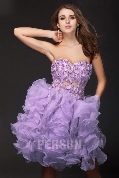 Dressesmall A line Sweetheart Laser Dicing Transparent Organza Short Cocktail Dress