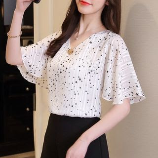 Dragan Pulse V-Neck Short-Sleeve Chiffon Blouse