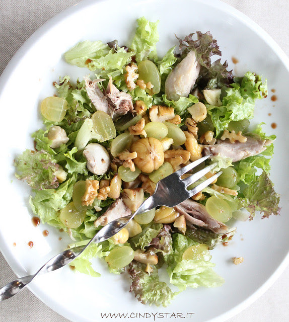 insalata di faraona con castagne e uva