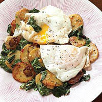 Potatoes with Dandelion Greens and Fried Eggs